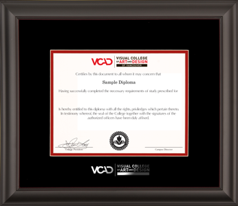 Satin black wooden diploma frame with double matting and silver embossed logo